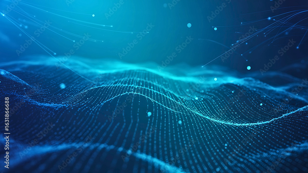 Poster abstract blue digital network with glowing nodes and lines. futuristic technology and communication 
