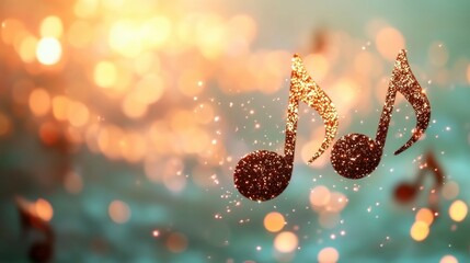 Sparkling musical notes celebrate the joy of music in a dreamy background