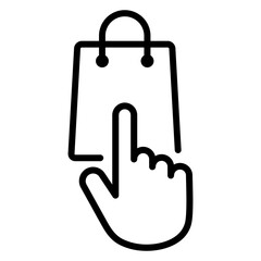 Logo tienda en línea. Icono bolsa de la compra con mano como puntero de ordenador con líneas  © teracreonte