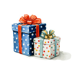 Artistic hand-painted watercolor of Christmas present with polka dots, detailed yet simple design, isolated on white, clean EPS vector illustration. Christmas gift