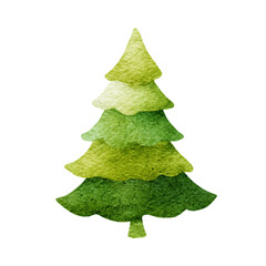 Handcrafted watercolor painting of Christmas tree, transformed into a clean vector illustration (EPS) with AI design elements. White background for easy use.