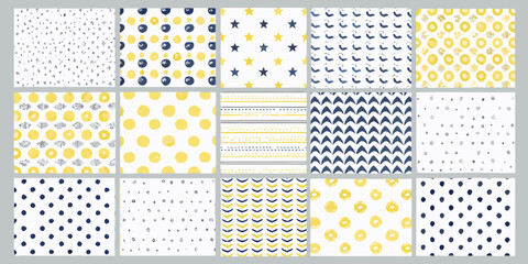Collection of yellow blue and gray hand drawn patterns © Smritykona