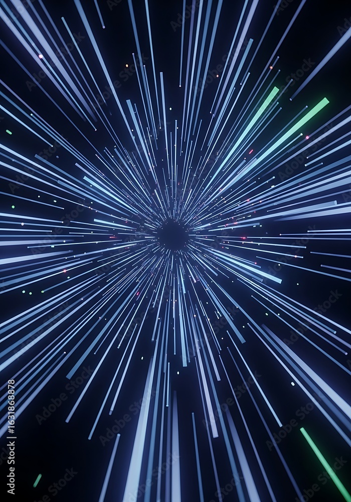 Aufkleber visual abstraction featuring radiating light beams converging towards a central vortex