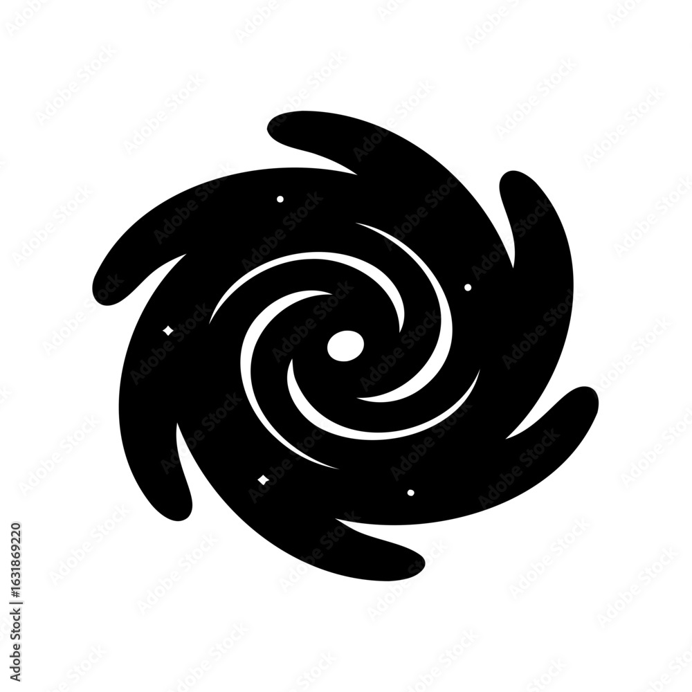 Poster black and white circular swirl design with a vortex pattern emanating from center