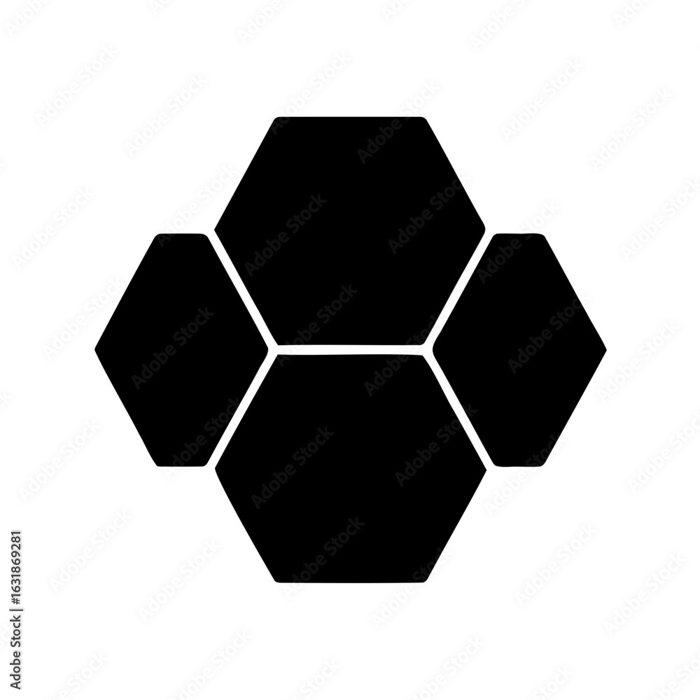 Poster four hexagons arranged around a center to create a geometric shape