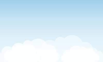 Minimalist cloudscape vector background with tranquil blue sky and fluffy white clouds. Calming sky background for spa branding, meditation apps and mental health content