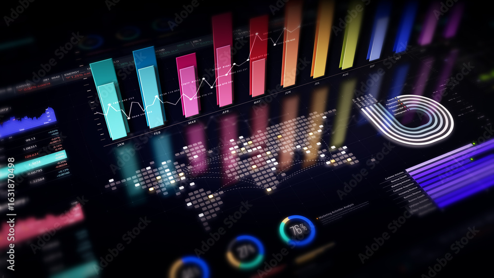 Poster dynamic data visuals for business info graphics, animated charts, and data-driven insights for a bus