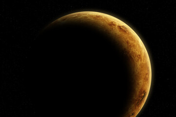 Venus. The planet Venus appearing from the darkness of outer space. Space scene. Beautiful Dark...