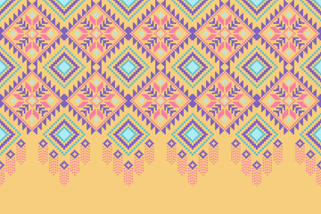 Cross stitch pattern concept showcasing traditional ethnic geometric pattern, Design for textile, background,carpet,wallpaper,clothing,wrapping,Batik,fabric,Vector illustration	

