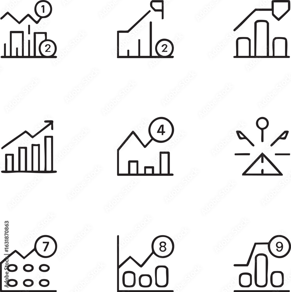 Poster business chart graph vector icon set outline style editable stroke,adjustable line weight,graph,char