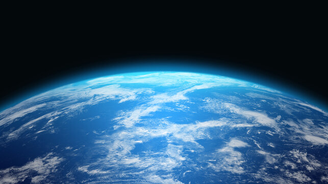 Earth the Blue Planet. Exoplanet. Amazing planet Earth with world ocean and clouds in outer space on a starry sky. Wide horizontally high resolution  - Powered by Adobe