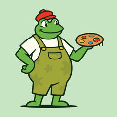 Obraz premium Cartoon pizza slice mascot holding baton quirky food character