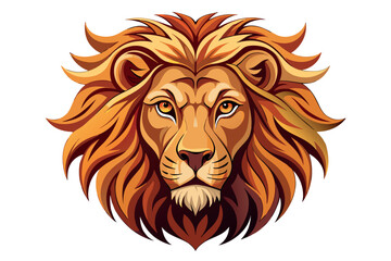 Majestic lion head with a golden mane isolated on white background