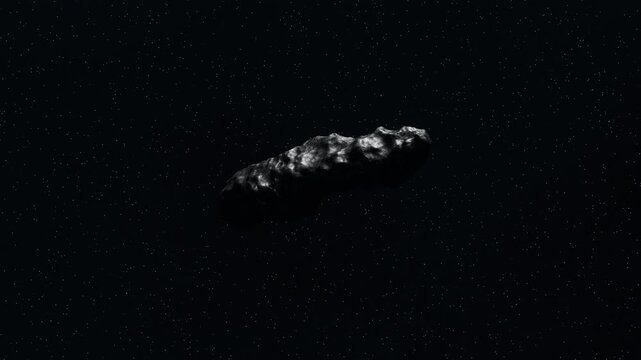 Interstellar Elongated Rock in Space Concept CGI Animation 01