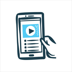 Smartphone Video Learning Hand Drawn Icon Mobile Learning Smartphone with a play icon