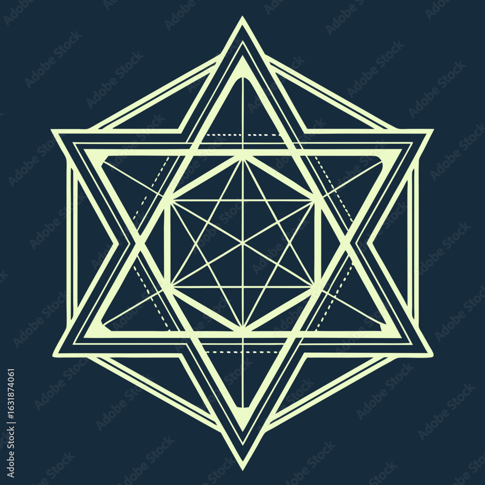 Poster vector geometric star design with mirrored light lines, creating mesmerizing visual effect
