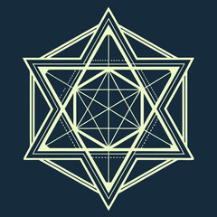 Vector Geometric star design with mirrored light lines, creating mesmerizing visual effect