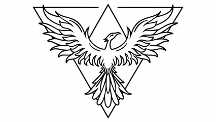 Vector Phoenix rising from minimal sacred triangle symbolizes rebirth and transformation