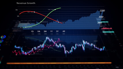 Dynamic data visuals for business info graphics, animated charts, and data-driven insights for a business meeting mock-up. Explore the world of trading, stock exchanges, and crypto