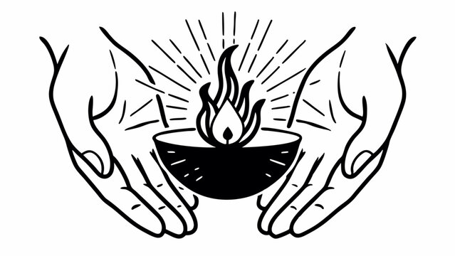 Vector Open hands cradling sacred flame, symbolizing warmth and protection
