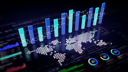 Dynamic data visuals for business info graphics, animated charts, and data-driven insights for a business meeting mock-up. Explore the world of trading, stock exchanges, and crypto