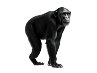 Portrait of a thinking young lowland gorilla with black fur sitting on a white background