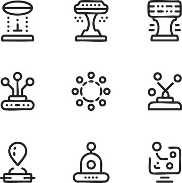 Futuristic technology vector icon set outline style,editable stroke neural network,ufo,connection,location pin,science,interface,user,ai,artificial intelligence