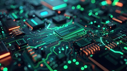 Fototapeta premium Intricate motherboard design illuminating advanced technological infrastructure