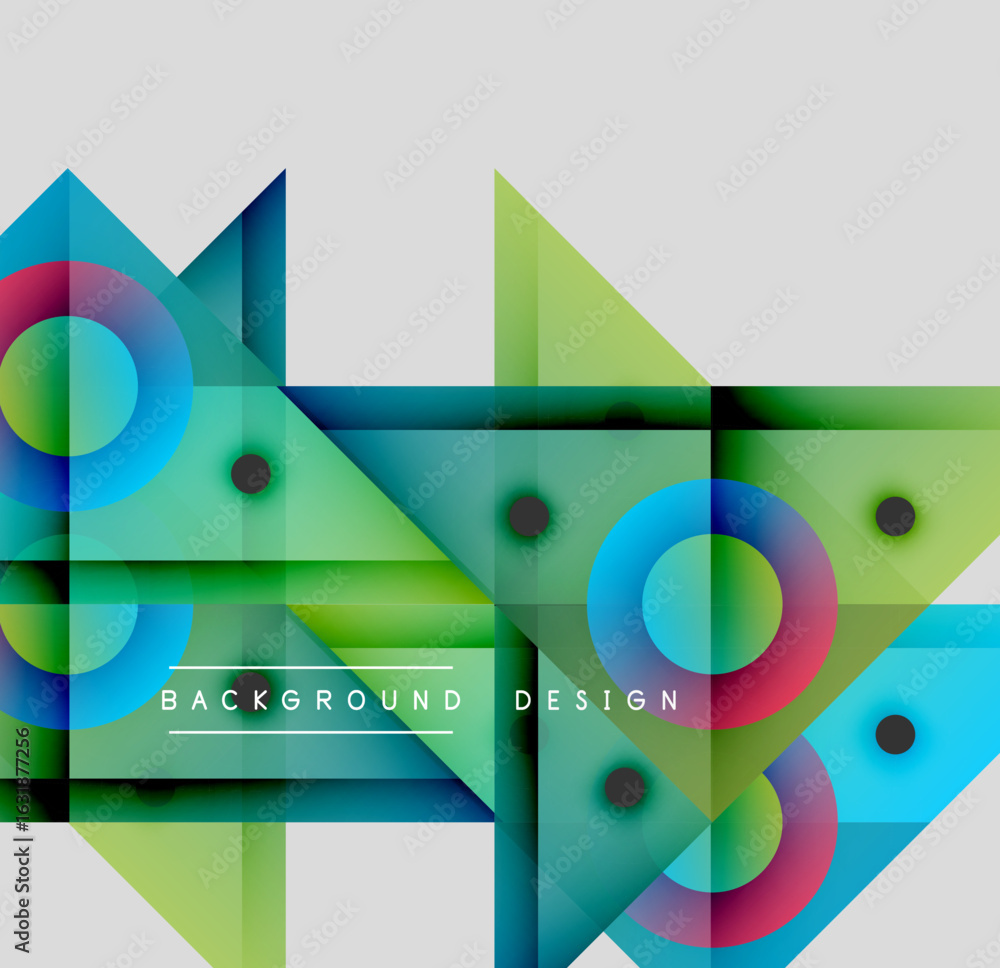 Poster abstract geometric composition. overlapping shapes create vibrant, modern visual experience. green, 