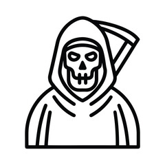 Halloween vector art of grim reaper with a scythe and skull face, a hooded figure representing death, isolated