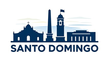 Obraz premium Santo Domingo city skyline silhouette with famous buildings and landmarks 