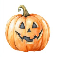 Cheerful carved orange pumpkin with a playful happy jack o lantern face on a clean isolated white background  Festive autumn or Halloween seasonal design element