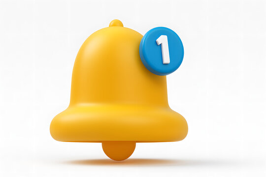 Yellow notification bell with blue circle and white number one alert message