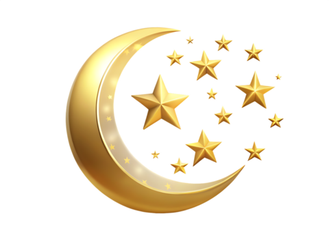 Golden crescent moon and stars isolated on a transparent background celestial - Powered by Adobe