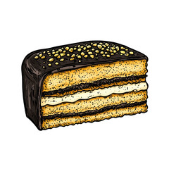 Fototapeta premium Exquisite Dobos Torte Illustration with Elegant Layers and Chocolate Coating, isolated on transparent background.