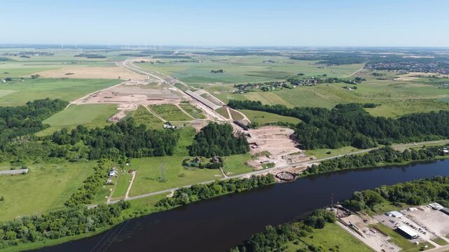 Rail Baltica construction site over Neris river in Lithuania