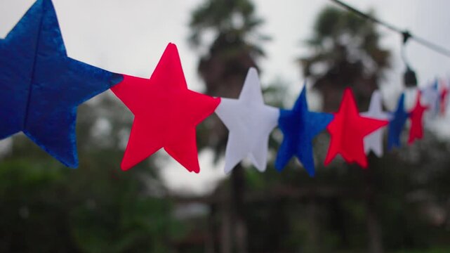 Fiestas Patrias chile pennant stars santiago sky grass elements red blue white flags chilean slow motion