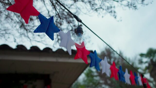 Fiestas Patrias chile pennant stars santiago sky grass elements red blue white spring