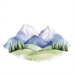 Serene and Peaceful Watercolor Painting Depicting Blue Mountains and Soft Green Hills in a Tranquil Natural Setting  Minimal and Landscape Perfect for Backgrounds Nature Inspired Designs