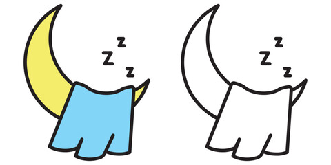 Get enough sleep icon set isolated on transparent background. Sleep well line and solid color icons. The moon is covered with a blanket, Good night vector illustration. Moon Icons. Editable Stroke. 
