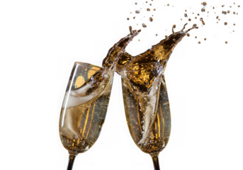 Champagne toast celebration splash isolated on transparent background