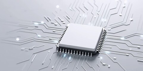 Close-up of a computer processor with an integrated circuit and a network of interconnected components, showcasing modern technology - Powered by Adobe