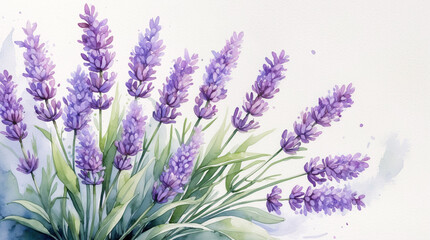 Naklejka premium handcrafted lavender watercolor artwork purple floral with vibrant green leaves floral botanical aesthetic wallpaper background