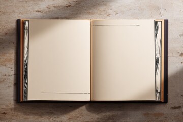 Open Blank Book Mockup Displaying Empty Pages on Wooden Background, Ideal for Presentations or Creative Projects