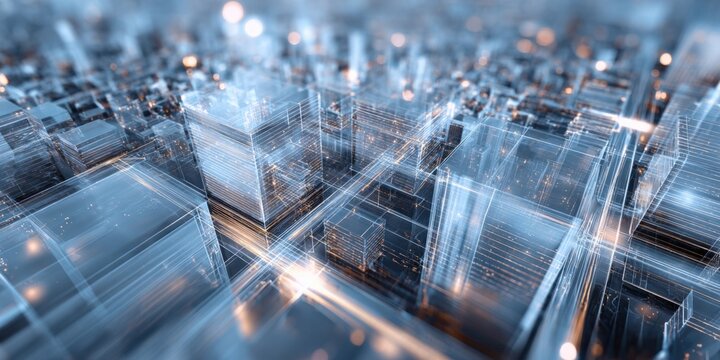 Futuristic Cityscape Blueprint: Abstract Architectural Visualization with Glowing Details for Technology and Innovation Concepts