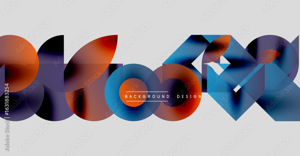 Poster abstract shapes overlap, creating vibrant color gradients. modern design elements suggest fluidity, 