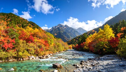 Picturesque Kamikochi Valley in Autumn: A Stunning Landscape in the Japanese Alps