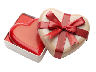 Heart shaped gift box with red ribbon and bow isolated on a transparent background image