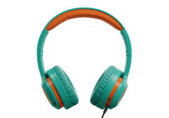 Teal and orange headphones isolated on transparent background