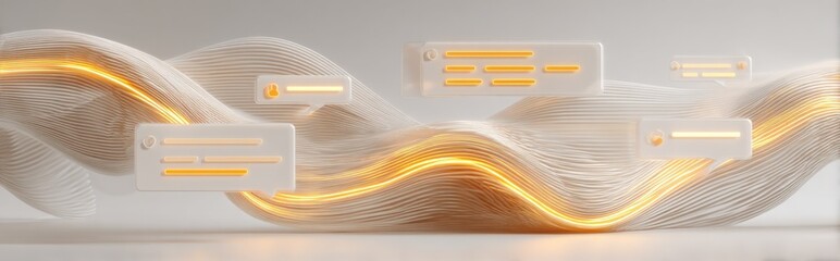 Abstract Digital Data Flow Visualization with Glowing Light Streams and Information Windows